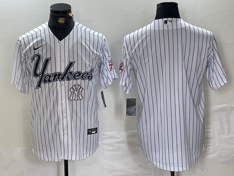 Men New York Yankees Blank White stripe Three generations joint names Nike 2024 MLB Jersey style 3->new york yankees->MLB Jersey